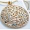 Gold Tone Spheric Filigree Crystal Translucent 32 inch Pendant 2.JPG